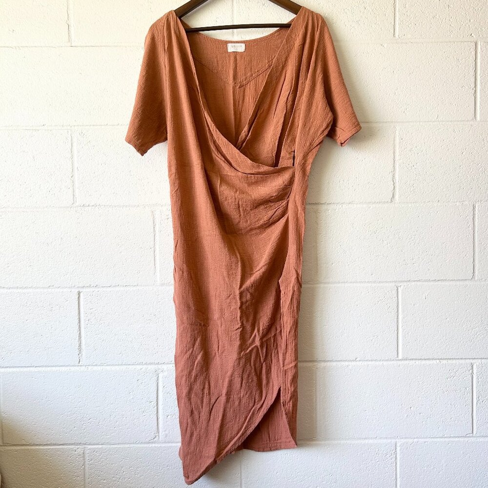 Gillia Short Sleeve 100% Cotton Cottagecore Bohemian V-Neck Dress Women's Small